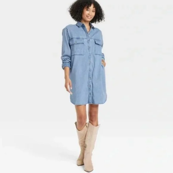 Universal Thread | Dresses | Universal Thread Light Blue Denim Womens Long  Sleeve Buttondown Shirt Dress Xs | Poshmark
